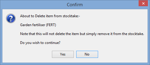 confirm - about to delete item from stocktake