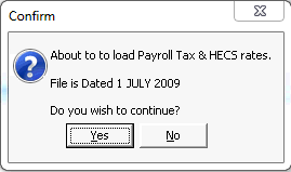 Confirm - About to load Payroll Tax & HECS rates