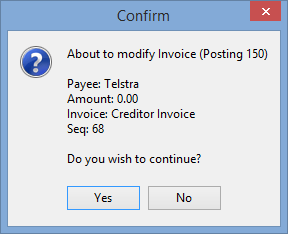 Confirm - About to modify invoice window