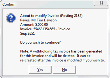 Confirm - About to modify invoice (modify creditor invoice with debtor charges)