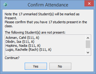Confirm Attendance window