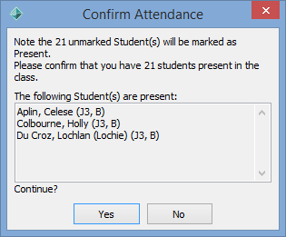 Confirm attendance - recording class attendances