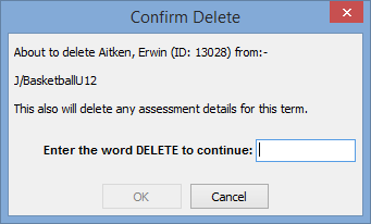 Confirm Delete window (Co-curricular tab)