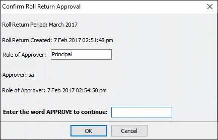 Confirm Roll Return Approval window