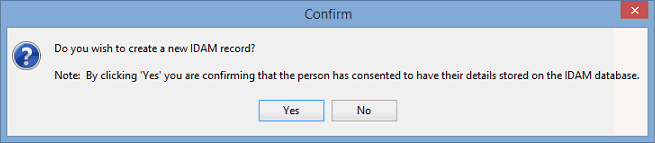 Confirm window (Create New Community Member IDAM search)