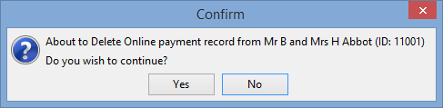 Confirm window (Deleting online payment options)