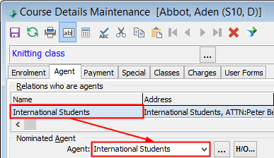 Course Details Maintenance - Agent tab (Nominated agent)