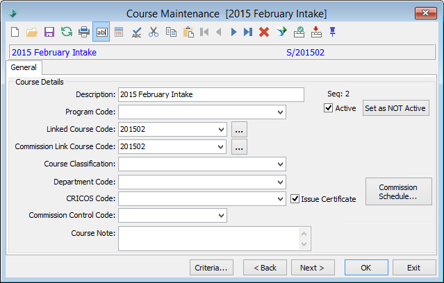Course Maintenance - General tab