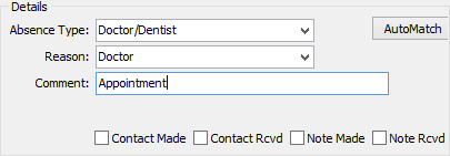 Create Absence Event window (Details area)
