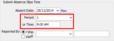Create Absence Event (Submit Absence Slips Time area)