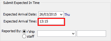 Create Absence Event window (Submit Expected In Time area)