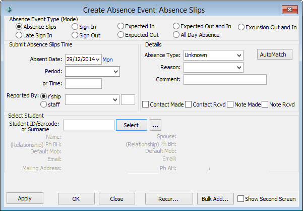 Create Absence Event - Absence Slips (cutdown)