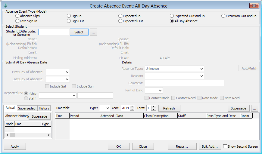 Create Absence Event - All Day Absence