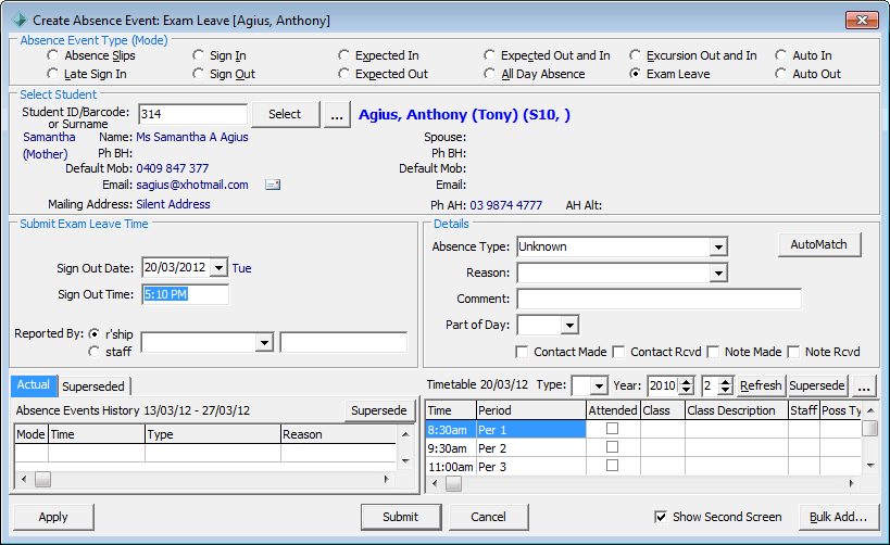 Create Absence Event - Exam Leave (last person, cut down, area added)