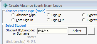 Create Absence Event - Exam Leave window (cut down)