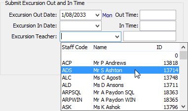 Create Absence Event - Excursion Out and In (Submit Excursion Out and In Time region)