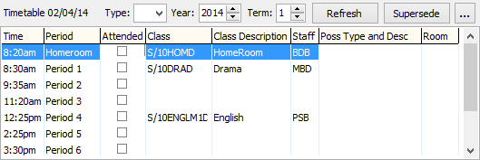 Create Absence Event window - Absences History and Timetable grids (cut down, removed Actual area)