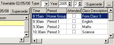 Create Absence Event window - Absences History and Timetable grids (Timetable only)