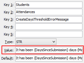CreateDaysThresholdErrorMessage configuration setting