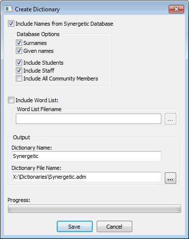 Create Dictionary window