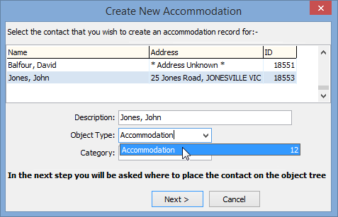 Create New Accommodation window