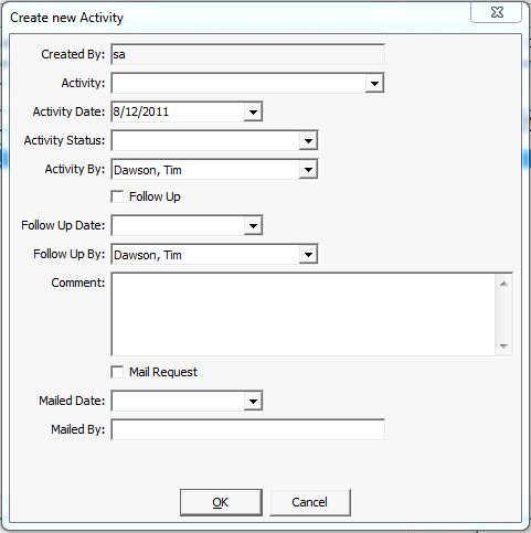 Create New Activity (Past Students, intial view)