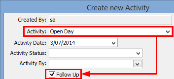 Create New Activity window (cut down)