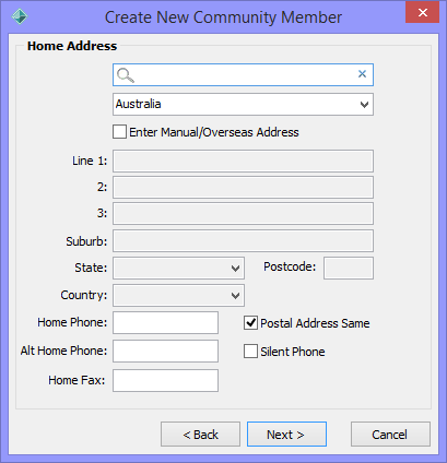 Create New Community Member - Home Address window
