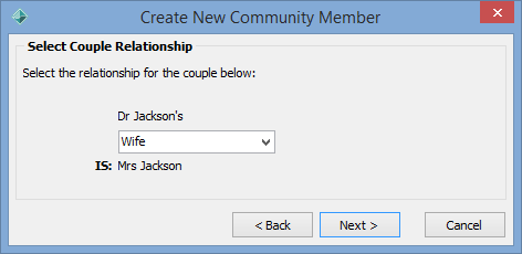 Create New Community Member - Spouse Name window