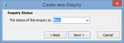 Create new Enquiry - Enquiry Status window