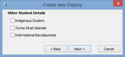 Create new Enquiry - Other Student Details window