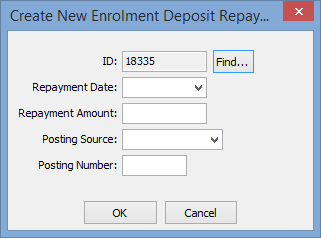 Create New Enrolment Deposit Repayment window