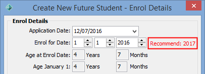 Create New Future Student - Enrol Details (Enrol for Date recommended) win7