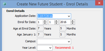 Create New Future Student - Enrol Details (cut down)