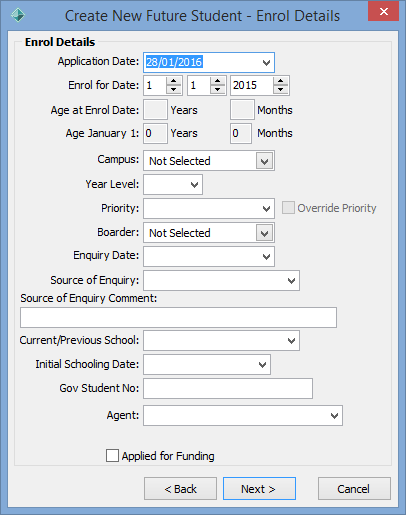 Create New Future Student - Enrol Details