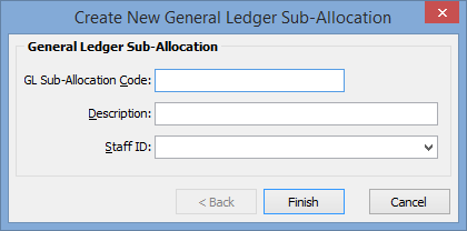 Create New General Ledger Sub-Allocation window