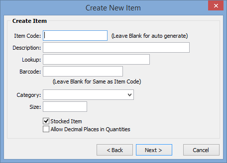 Create New Item - Create Item window