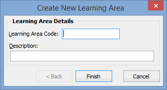 Create New Learning Area window