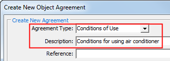 Create New Object Agreement (Type, Description highlighted, cutdown)
