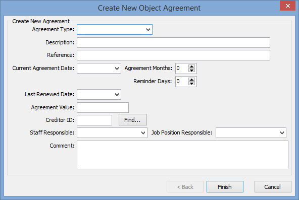 Create New Object Agreement window