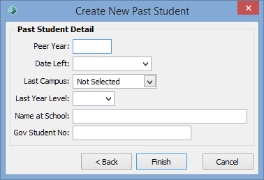 Create New Past Student - Past Student Detail window