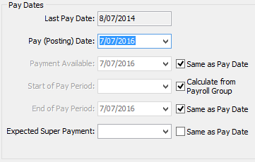 Create New Pay (cut down, pay dates area)