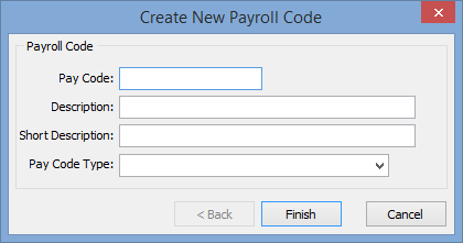 Create New Payroll Code window