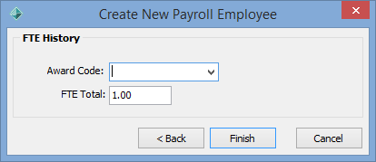Create New Payroll Employee - FTE History window