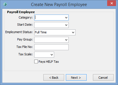 Create New Payroll Employee - Payroll Employee window