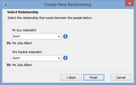 Create New Relationship - Select Relationship window