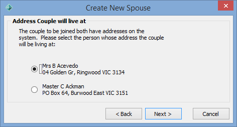 Create New Spouse - Address Couple will live at window