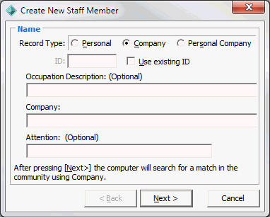 Create New Staff Member - Company name tab