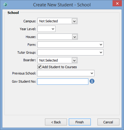 Create New Student - School Window