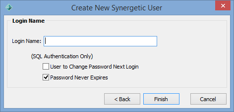 Create New Synergetic User - Login Name window